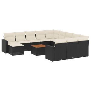 vidaXL 13 pcs conjunto de sof&aacute;s de jardim com almofad&otilde;es vime PE preto