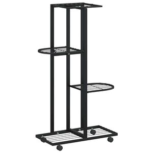 vidaXL Suporte vasos c/ 4 prateleiras e rodas 44x23x80 cm ferro preto