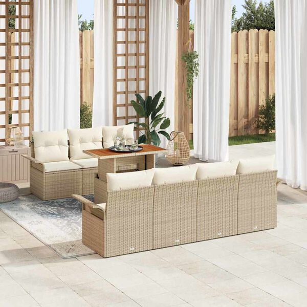 vidaXL Conjunto de Sof&aacute; de Jardim 8 pcs Bege Rattan Sint&eacute;tico