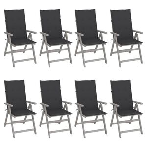 vidaXL Cadeiras jardim reclin&aacute;veis c/ almofad&otilde;es 8 pcs ac&aacute;cia cinzento
