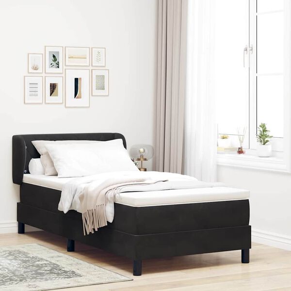 vidaXL Cama Box com colch&atilde;o com cabeceira Preto 90 x 200 cm Veludo