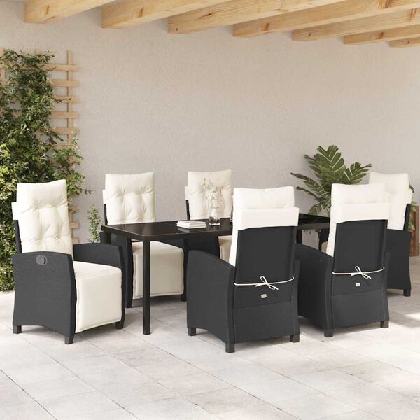 vidaXL Conjunto de Jantar para Jardim com almofada 7 pcs Preto vime PE