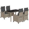 vidaXL 5 pcs conjunto de jantar p/ jardim c/ almofad&otilde;es vime PE cinza