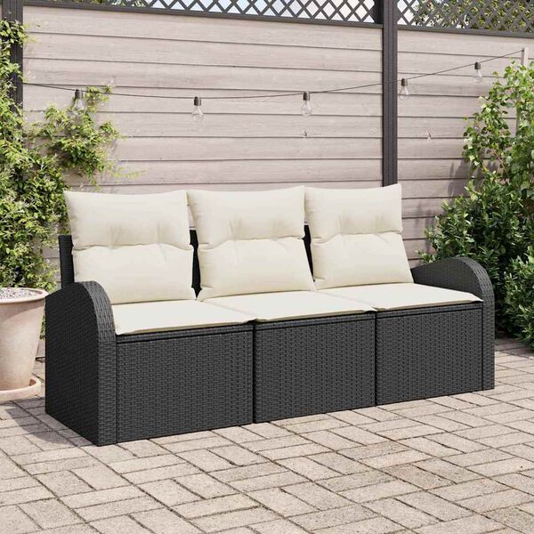 vidaXL Conjunto de Sof&aacute; de Jardim 3 pcs Preto Rattan Sint&eacute;tico