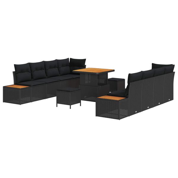 vidaXL Conjunto de Sof&aacute; de Jardim 11 pcs Preto vime PE