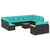 vidaXL Conjunto de sof&aacute; de jardim com 13 pe&ccedil;as e almofadas em rattan sint&eacute;tico preto