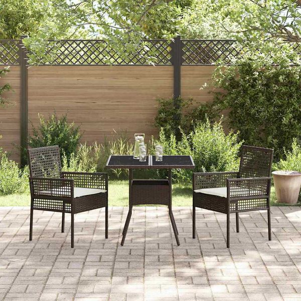 vidaXL Conjunto de Jantar para Jardim 3 pcs Castanho Rattan Sintético