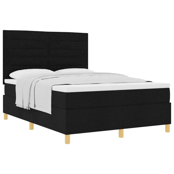 vidaXL Cama Box com colch&atilde;o com cabeceira Preto 140 x 190 cm tecido