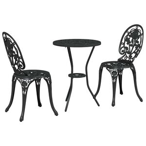 vidaXL Conjunto Bistro de Jardim 3 pcs Preto Alumínio