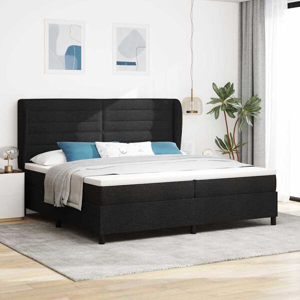 vidaXL Cama Box com colch&atilde;o com cabeceira Preto 200 x 200 cm tecido