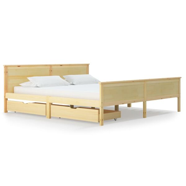 vidaXL Estrutura de cama com 2 gavetas 200x200 cm pinho maci&ccedil;o