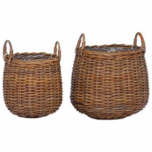 vidaXL Cesta de Plantas com armazenamento 2 pcs Castanho Rattan Lacak