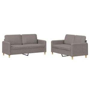 vidaXL 2 pcs conjunto de sof&aacute;s com almofad&otilde;es tecido cinza-acastanhado