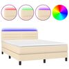 vidaXL Cama box spring c/ colch&atilde;o e LED 140x190 cm tecido cor creme