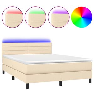vidaXL Cama box spring c/ colch&atilde;o e LED 140x190 cm tecido cor creme