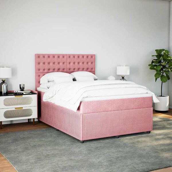 vidaXL Cama com molas/colch&atilde;o 140x190 cm veludo rosa