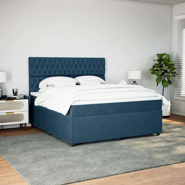 vidaXL Cama com molas/colch&atilde;o 180x200 cm veludo azul-escuro