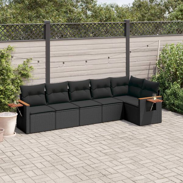 vidaXL 6 pcs conjunto sof&aacute;s de jardim c/ almofad&otilde;es vime PE preto