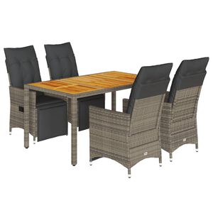 vidaXL 5 pcs conjunto bistr&ocirc; de jardim c/ almofad&otilde;es vime PE cinza