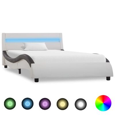 vidaXL Estrutura cama c/ LED 90x200 cm couro artificial branco e preto