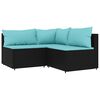 vidaXL 4 pcs conjunto lounge de jardim c/ almofad&otilde;es vime PE preto
