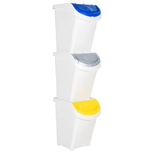 vidaXL Caixotes do lixo com tampa empilh&aacute;veis 3 pcs 120 L PP branco