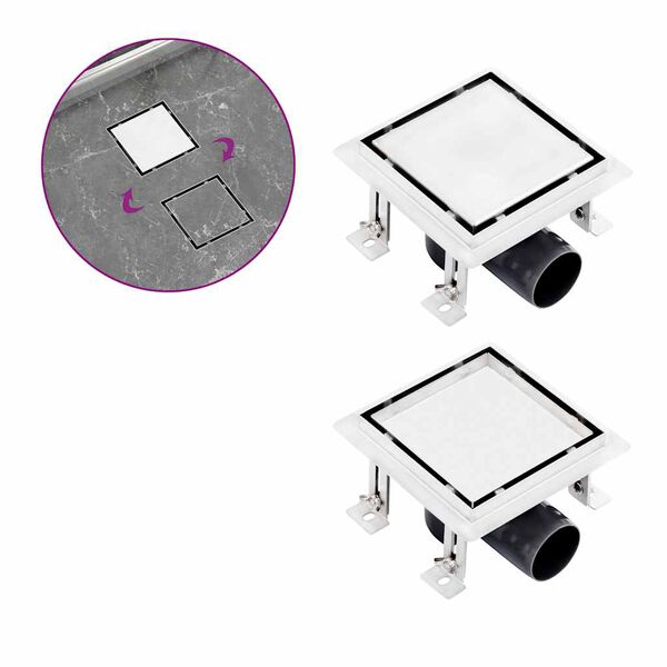 vidaXL Ralo chuveiro tampa plana/inser&ccedil;&atilde;o ladrilho 15x15 cm a&ccedil;o inox.