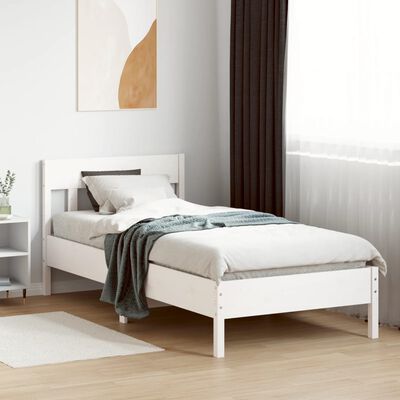 vidaXL Estrutura de cama com cabeceira 90x200 cm pinho maciço branco