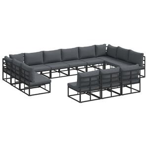 vidaXL Conjunto de Sof&aacute; de Jardim com almofada 13 pcs Preto Alum&iacute;nio