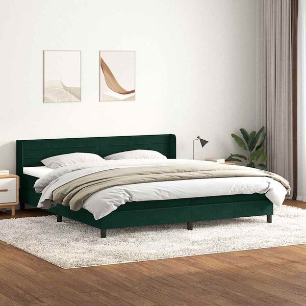 vidaXL Cama com molas/colch&atilde;o 180x220 cm veludo verde-escuro