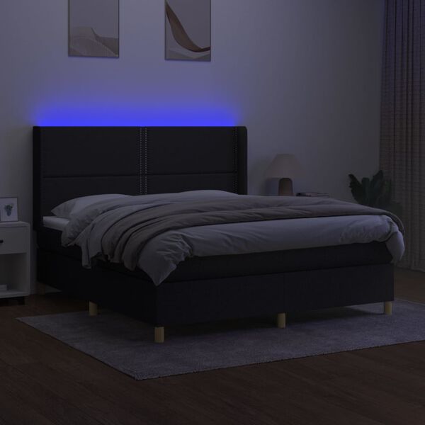 vidaXL Cama box spring c/ colch&atilde;o e LED 180x200 cm tecido preto