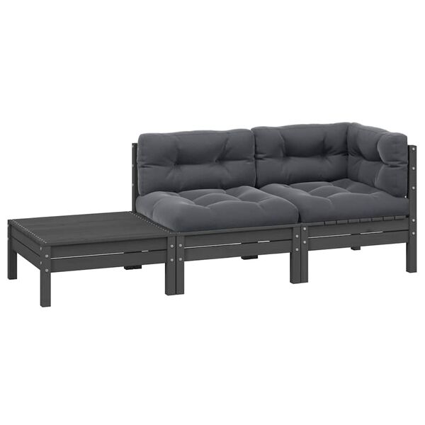 vidaXL 3 pcs conj. lounge jardim c/ almofad&otilde;es pinho maci&ccedil;o cinzento