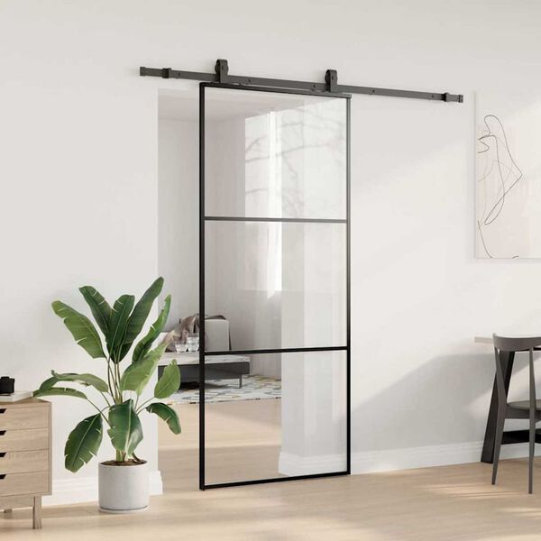 vidaXL Porta deslizante c/ conj. ferragens 90x205cm vidro ESG preto