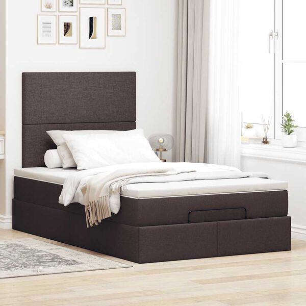 vidaXL Estrutura de cama otomana com colch&atilde;o 120x190cm castanho escuro