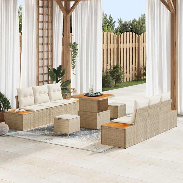 vidaXL Conjunto de Sof&aacute; de Jardim 9 pcs Bege Rattan Sint&eacute;tico