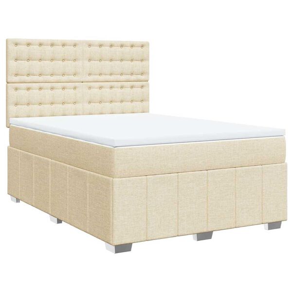 vidaXL Cama com molas/colch&atilde;o 140x190 cm tecido cor creme