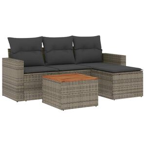 vidaXL 5 pcs conjunto sof&aacute;s de jardim c/ almofad&otilde;es vime PE cinzento