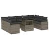 vidaXL 10 pcs conjunto sof&aacute;s de jardim c/ almofad&otilde;es vime PE cinzento