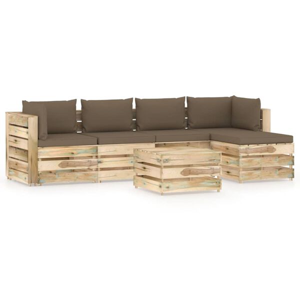 vidaXL 6 pcs conj. lounge jardim c/ almofad&otilde;es madeira impreg. verde