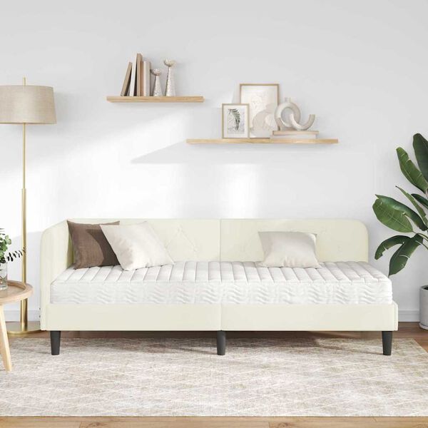 vidaXL Estrutura de Cama de Canto com colchão Creme 80 x 200 cm Veludo