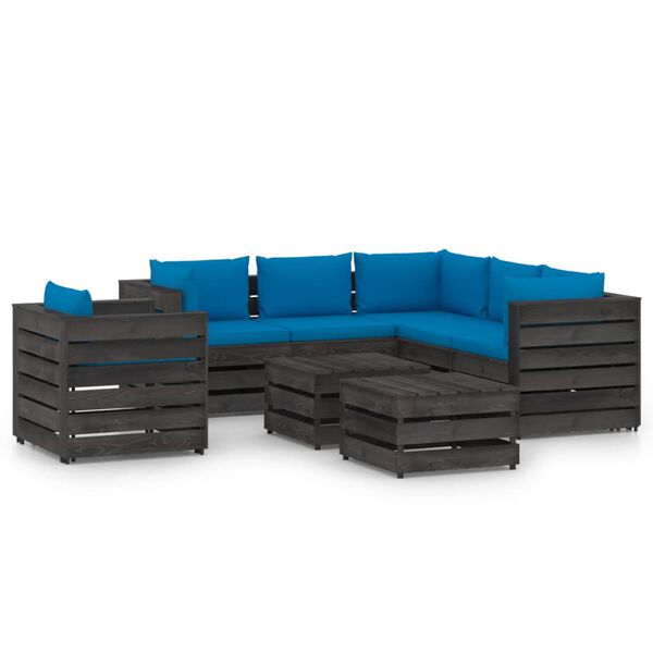 vidaXL 8 pcs conj. lounge jardim + almofad&otilde;es madeira impreg. cinzento