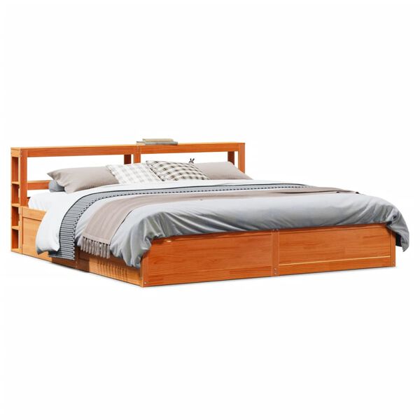 vidaXL Estrutura cama c/ cabeceira 180x200cm pinho maci&ccedil;o castanho-mel