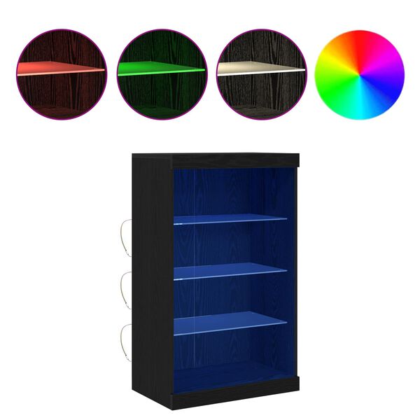 vidaXL Aparador LED Carvalho Preto 60,5 x 37 x 100 cm