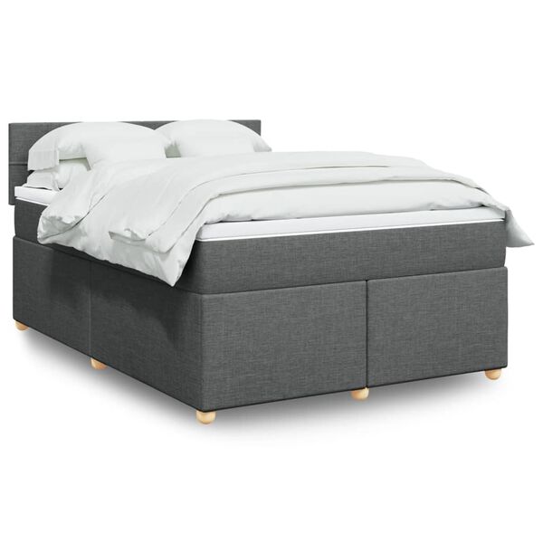 vidaXL Cama com molas/colch&atilde;o 140x190 cm tecido cinzento-escuro