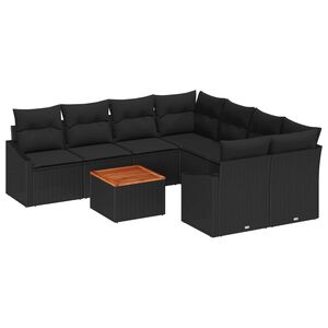 vidaXL Conjunto de Sof&aacute; de Jardim 9 pcs Preto vime PE
