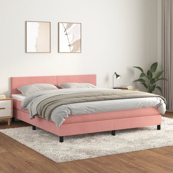 vidaXL Cama com molas/colch&atilde;o 160x200 cm veludo rosa