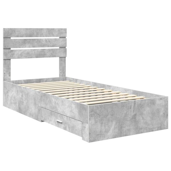 vidaXL Estrutura da Cama com gaveta Cinza Concreto e Prata 70 x 190 cm