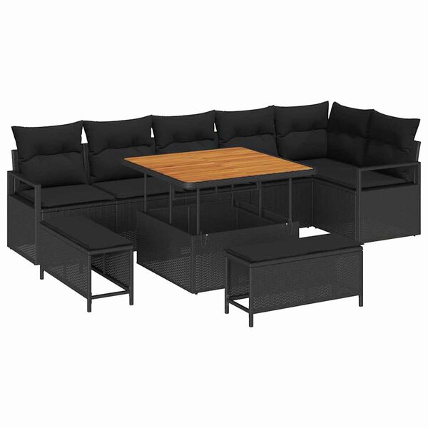 vidaXL Conjunto de Sof&aacute; de Jardim 9 pcs Preto Rattan Sint&eacute;tico