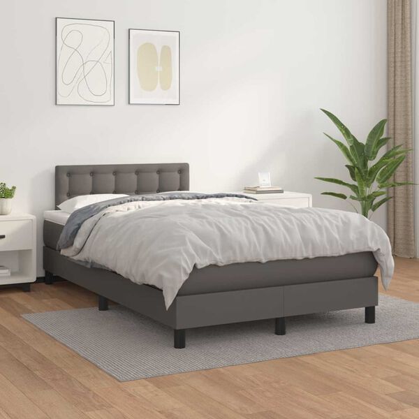 vidaXL Cama boxspring com colch&atilde;o 120x190 cm couro artificial cinzento