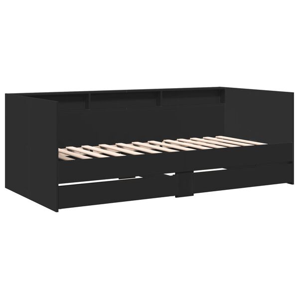 vidaXL Sof&aacute;-cama com gavetas sem colch&atilde;o 90x190 cm preto